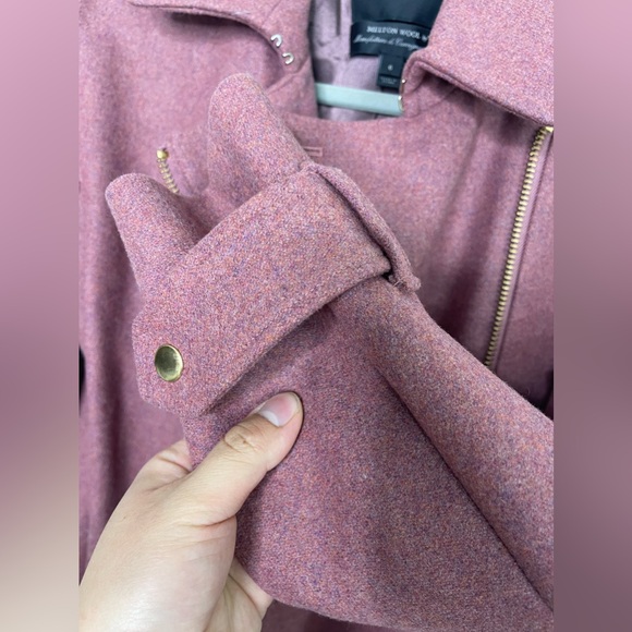 J.Crew Melton Wool Belted Zip Trench Coat Size 6 Pink Mid Length Preppy Pockets - Picture 8 of 12